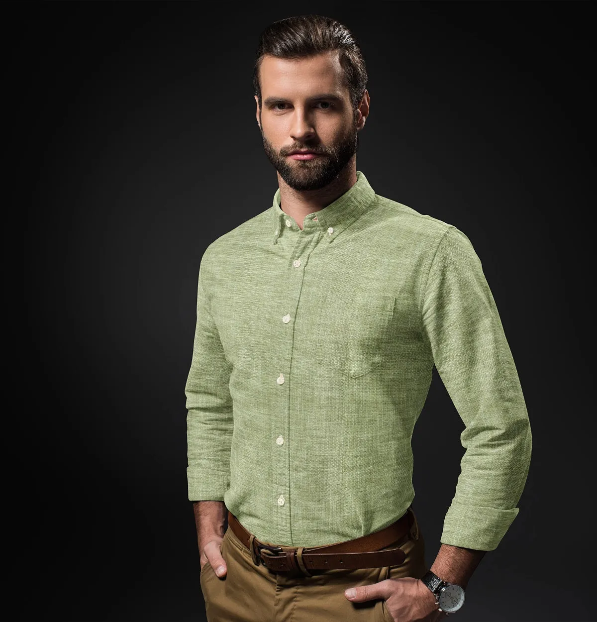 Pure Linen Button-Down - Long Sleeve - Olive Green sold by Airthreads product image thumbnail 3