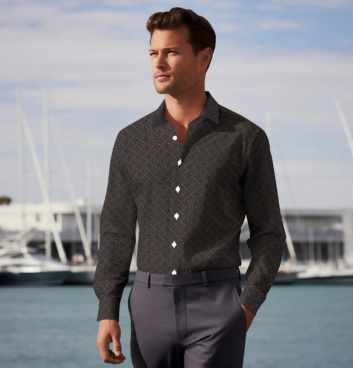 Pure Cotton - Long Sleeve - Dark Chocolate with Diamond Print sold by Airthreads product image thumbnail 3