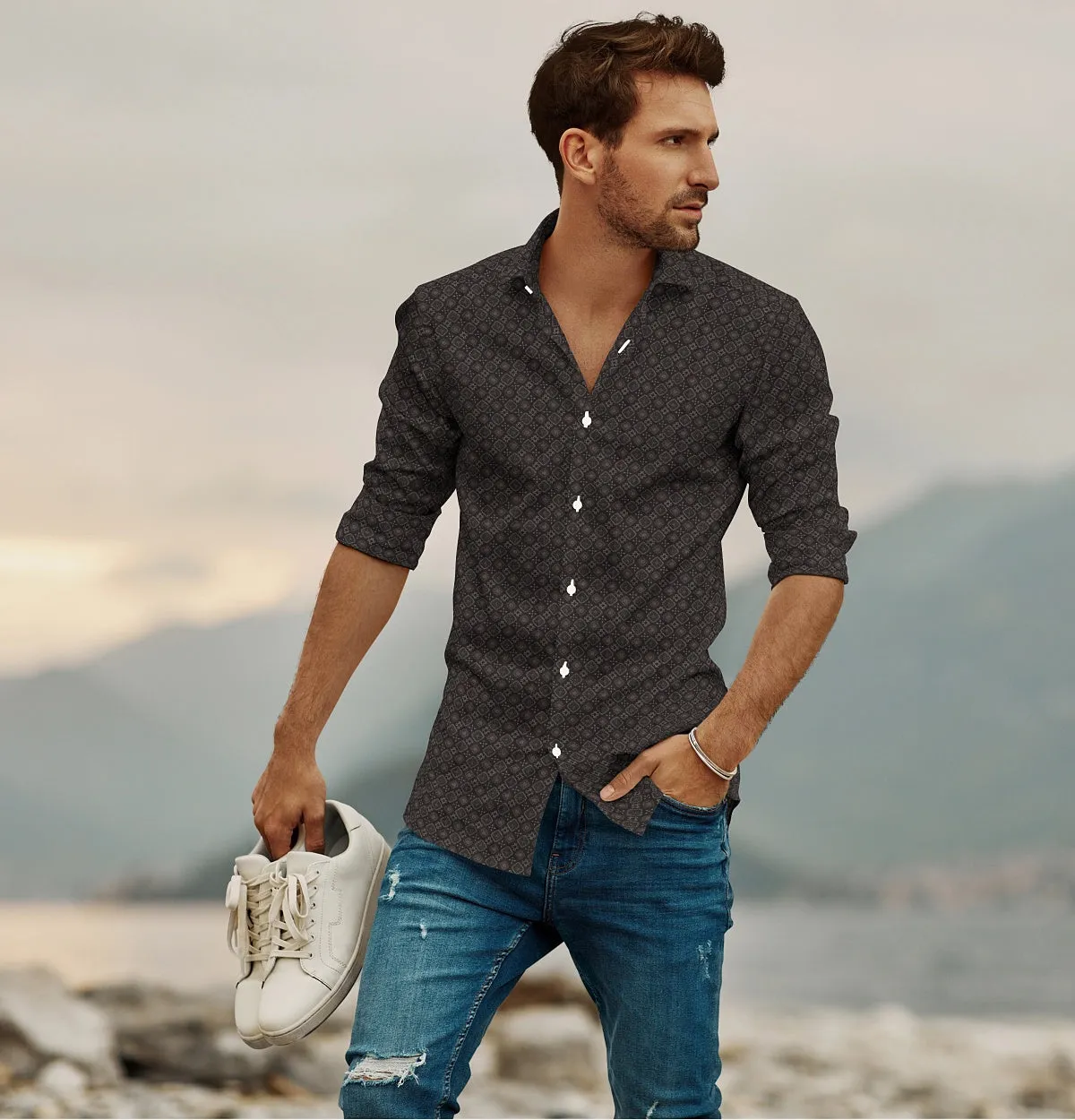 Pure Cotton - Long Sleeve - Dark Chocolate with Diamond Print sold by Airthreads product image thumbnail 4