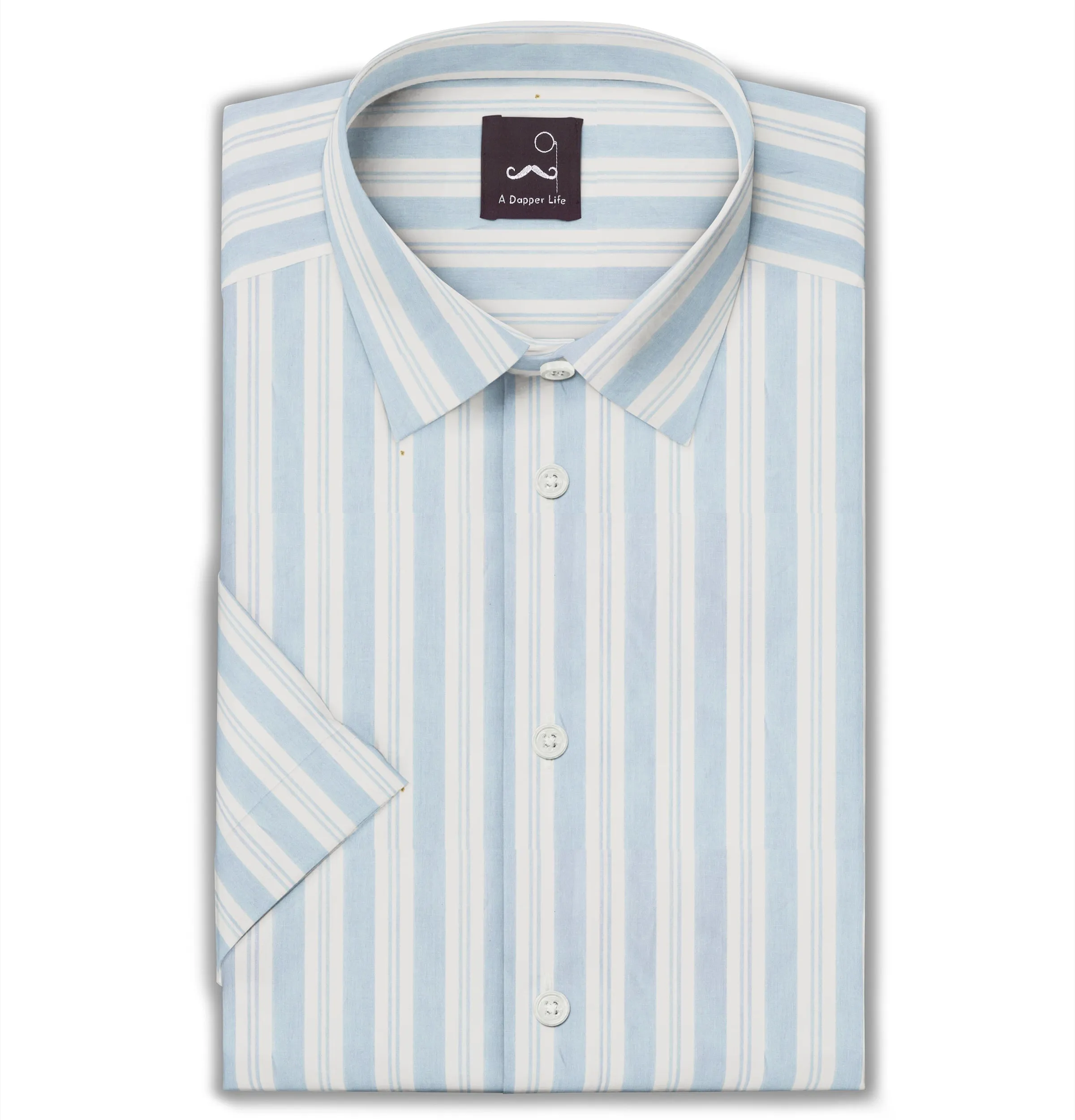 Pure Cotton - Short Sleeve - Light Blue Stripe Print sold by Airthreads