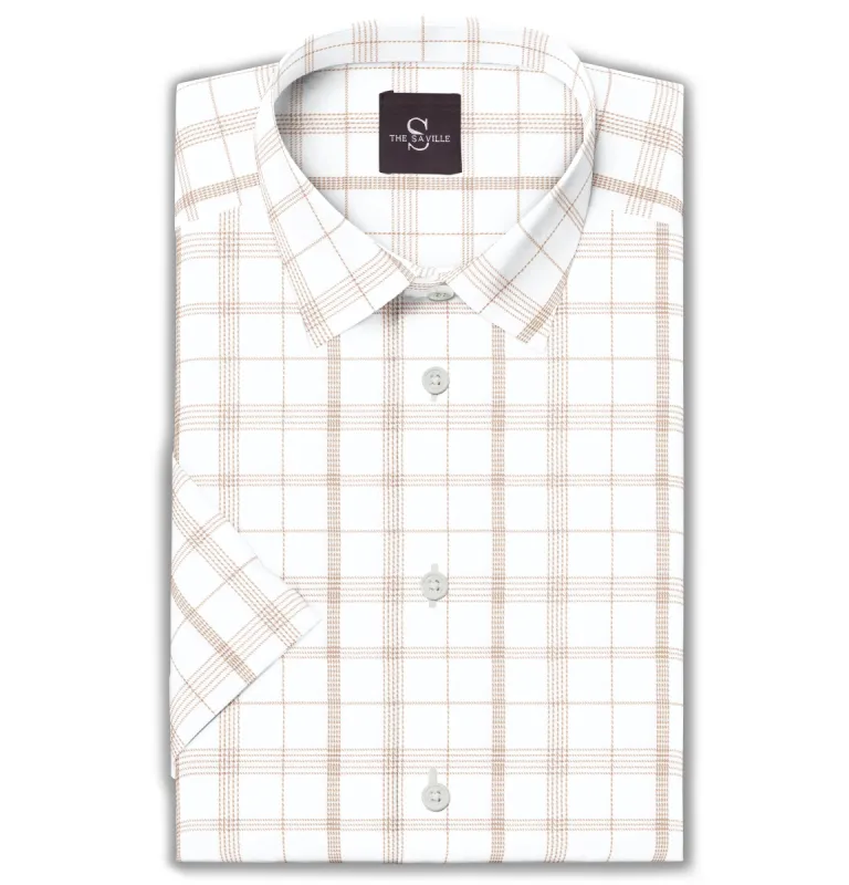 Wrinkle-free White with Beige Checks - Short Sleeve sold by Airthreads