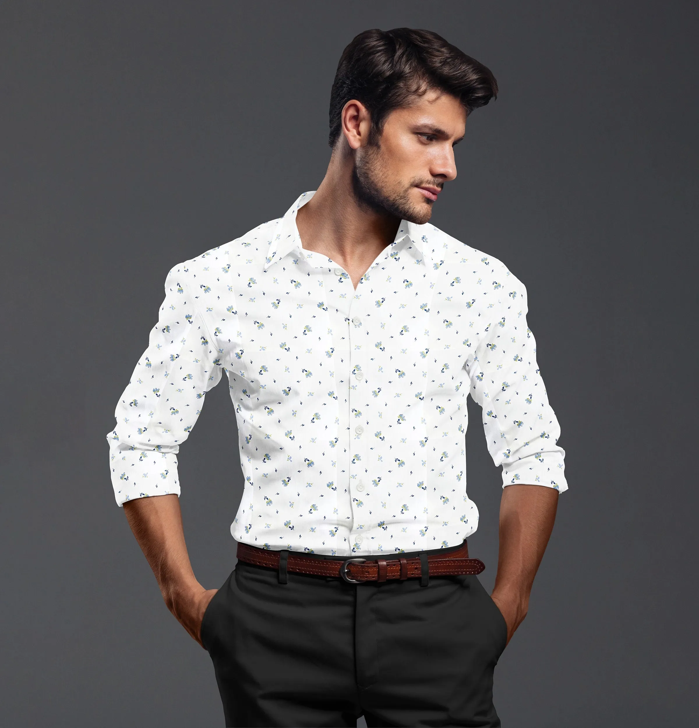 Wrinkle-free White with Flowers - Long Sleeve sold by Airthreads product image thumbnail 3