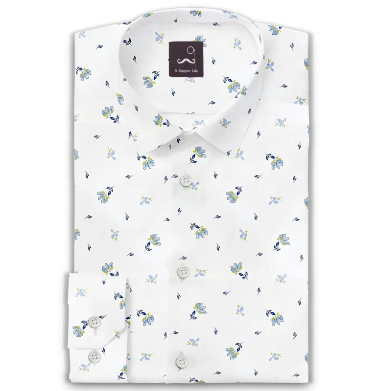Wrinkle-free White with Flowers - Long Sleeve sold by Airthreads