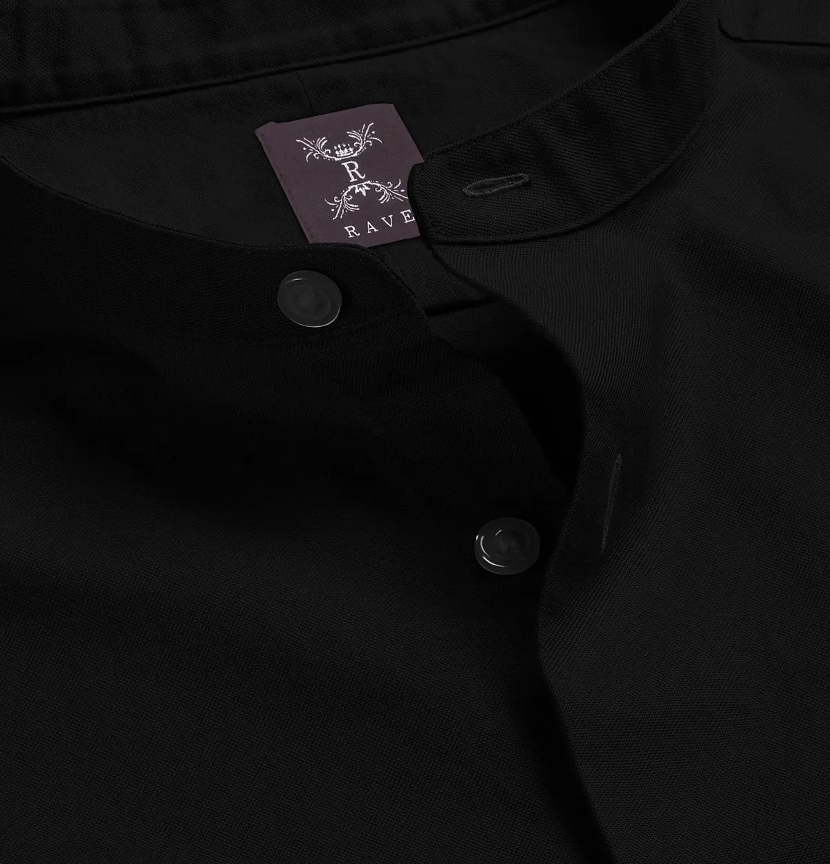 Wrinkle-resistant - Band Collar - Cotton-Lycra Shirt - Long Sleeve - Black sold by Airthreads product image thumbnail 2