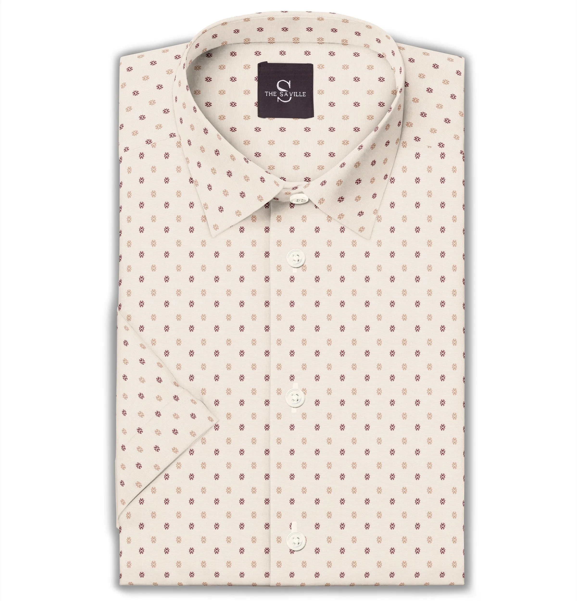 Wrinkle-free Beige with Geometric Print - Short Sleeve sold by Airthreads