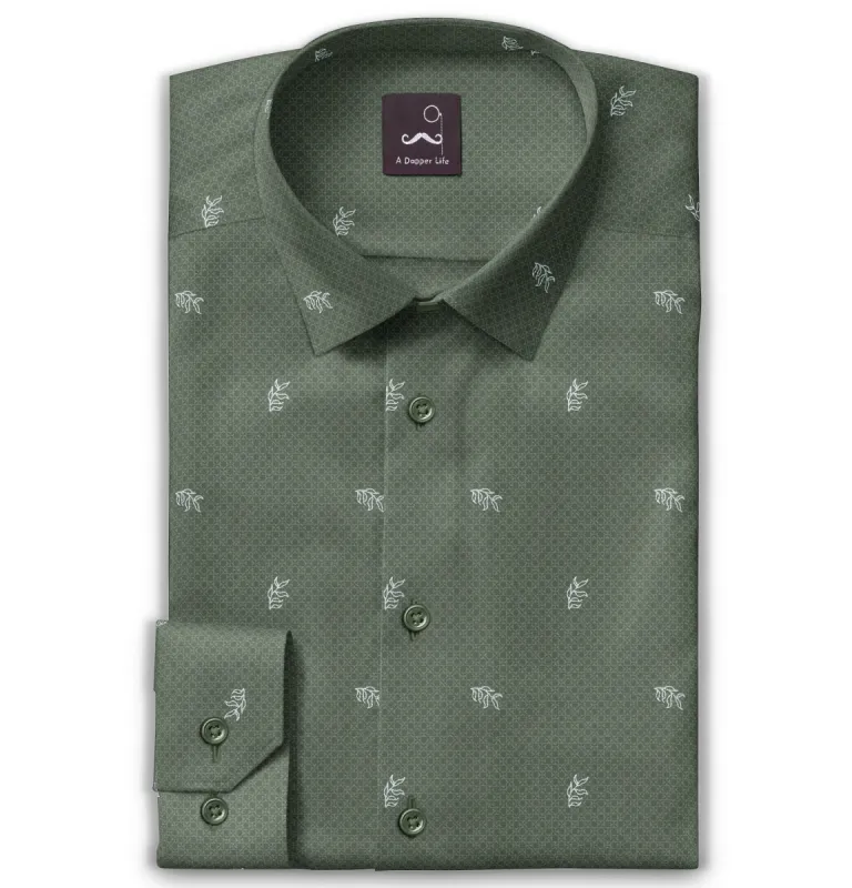 Pure Cotton - Long Sleeve - Olive with Leaves sold by Airthreads