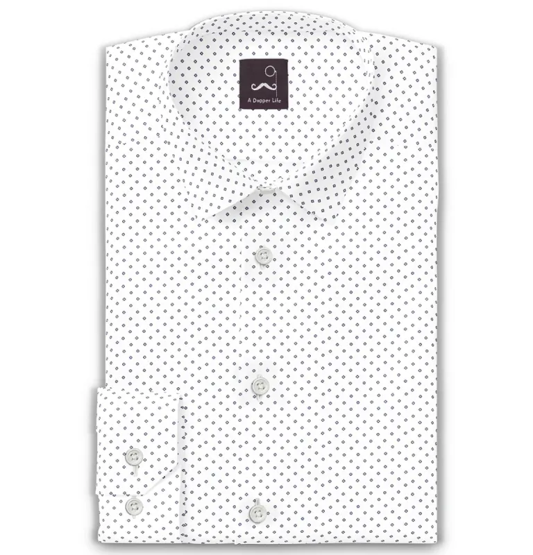 Pure Cotton - Long Sleeve - White with Navy Diamonds sold by Airthreads