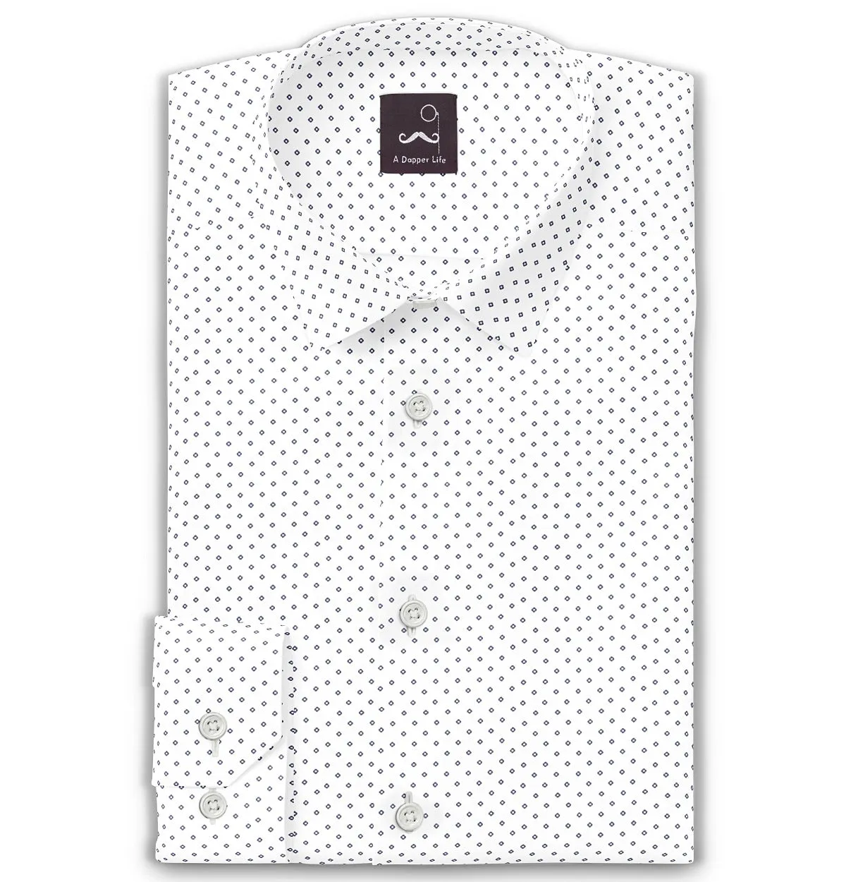 Pure Cotton - Long Sleeve - White with Navy Diamonds sold by Airthreads