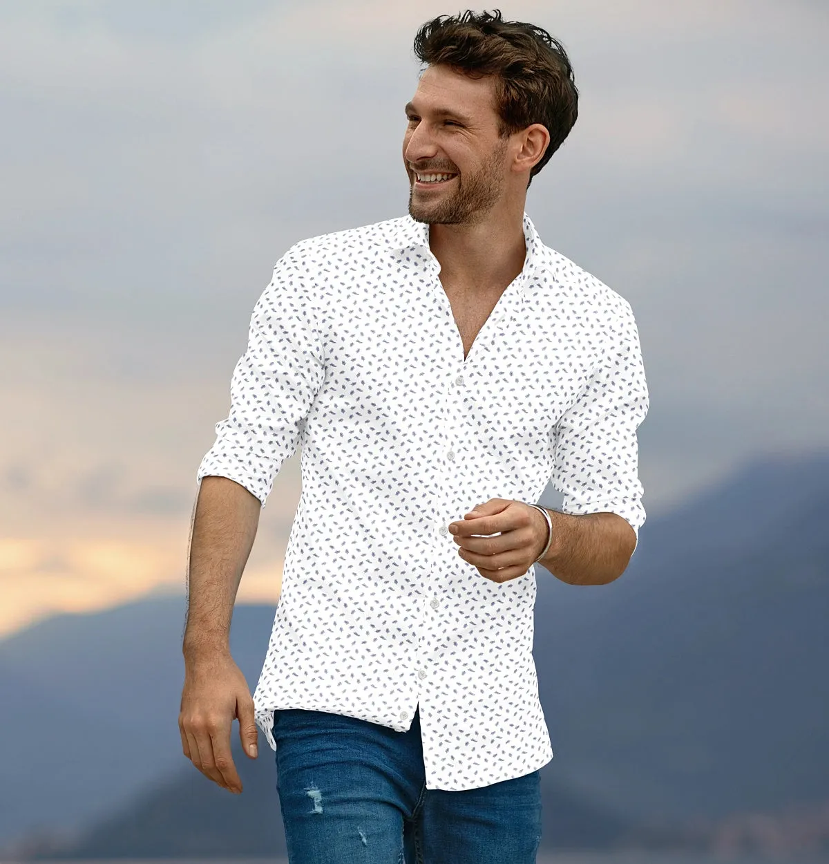 Pure Cotton - Long Sleeve - White with Leaves sold by Airthreads product image thumbnail 3