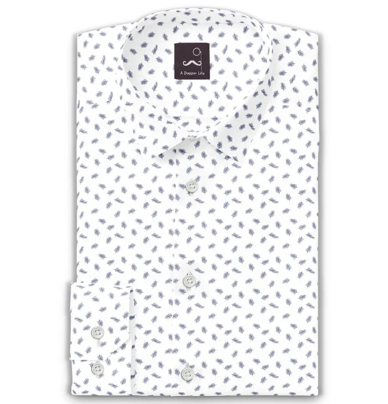 Pure Cotton - Long Sleeve - White with Leaves sold by Airthreads