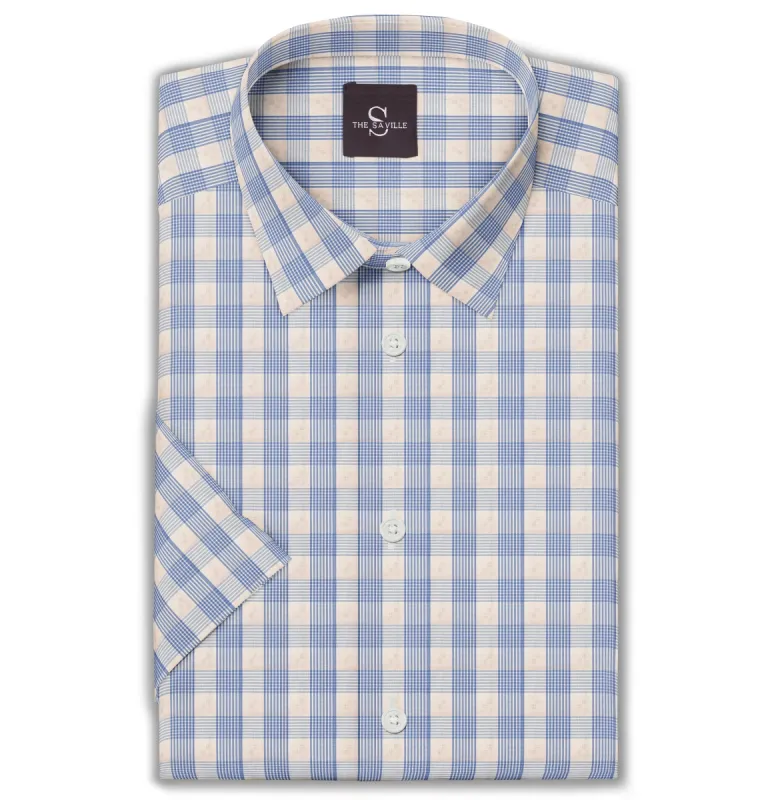 Wrinkle-free - Short Sleeve - Beige Checks sold by Airthreads