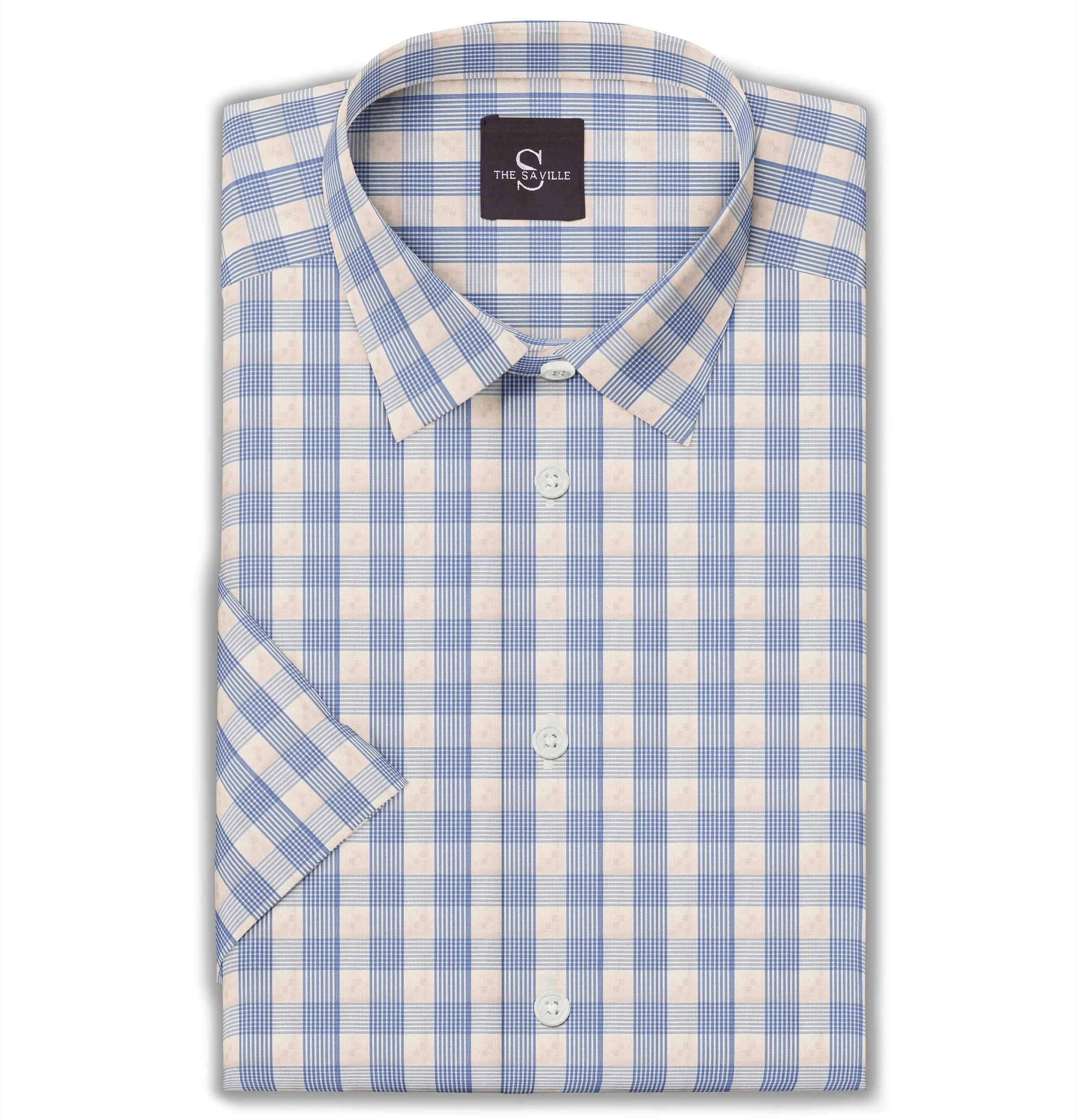 Wrinkle-free - Short Sleeve - Beige Checks sold by Airthreads