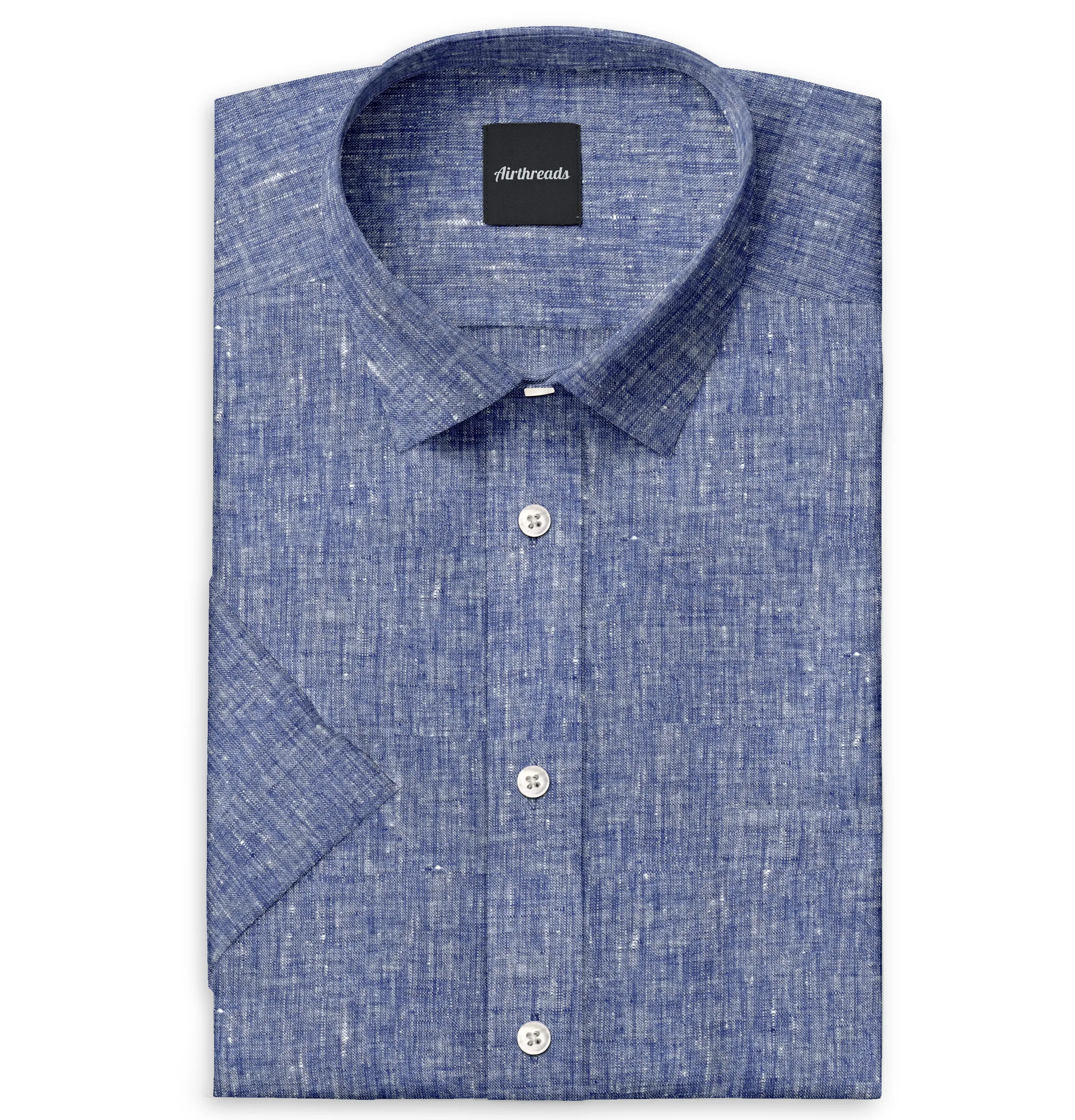 Short Sleeve Linen Shirt in Indigo Blue sold by Airthreads