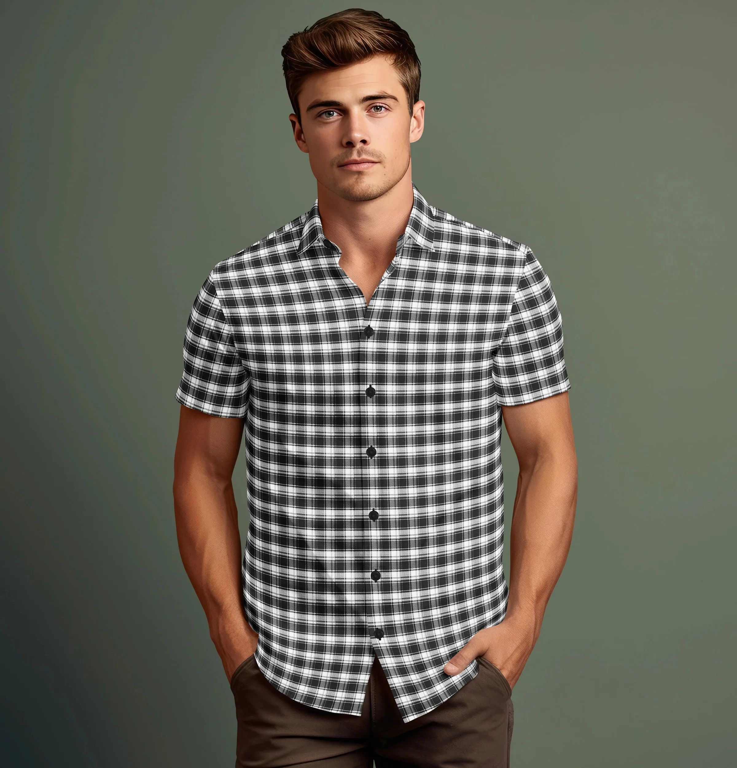 Pure Cotton - Short Sleeve - Black & White Checks Style 5 sold by Airthreads product image thumbnail 4