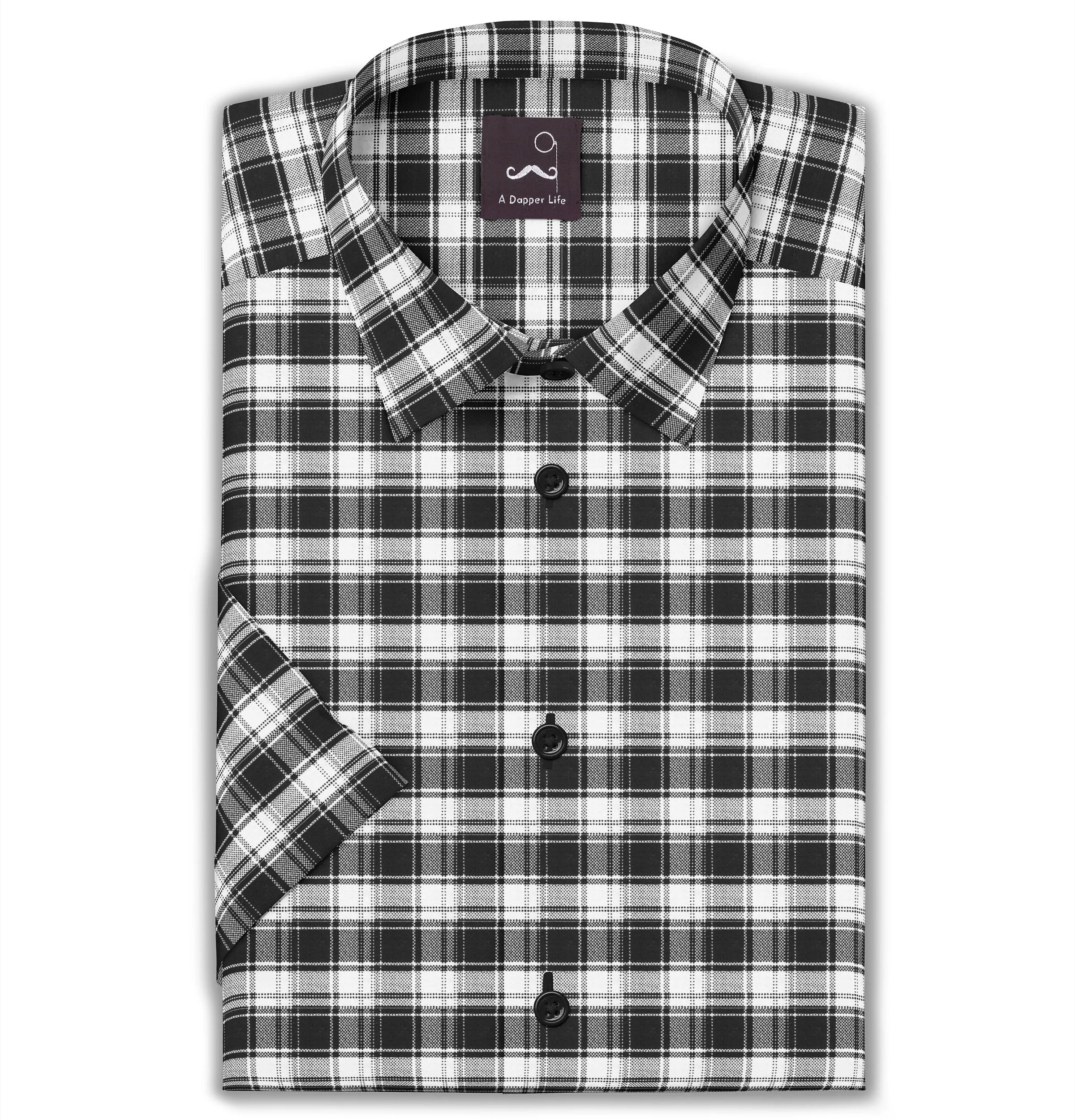 Pure Cotton - Short Sleeve - Black & White Checks Style 5 sold by Airthreads