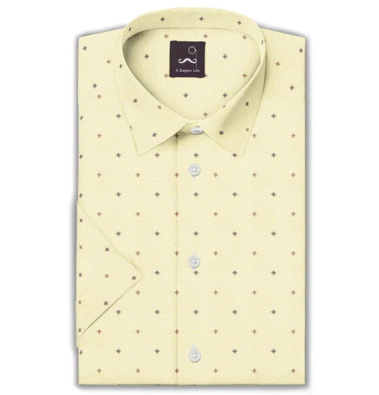 Pure Cotton - Short Sleeve - Yellow with Brown Stars sold by Airthreads