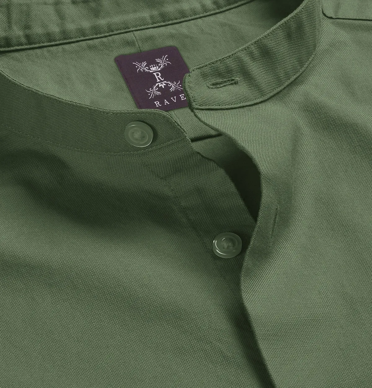 Wrinkle-resistant - Band Collar - Cotton-Lycra Shirt - Long Sleeve - Olive Green sold by Airthreads product image thumbnail 2