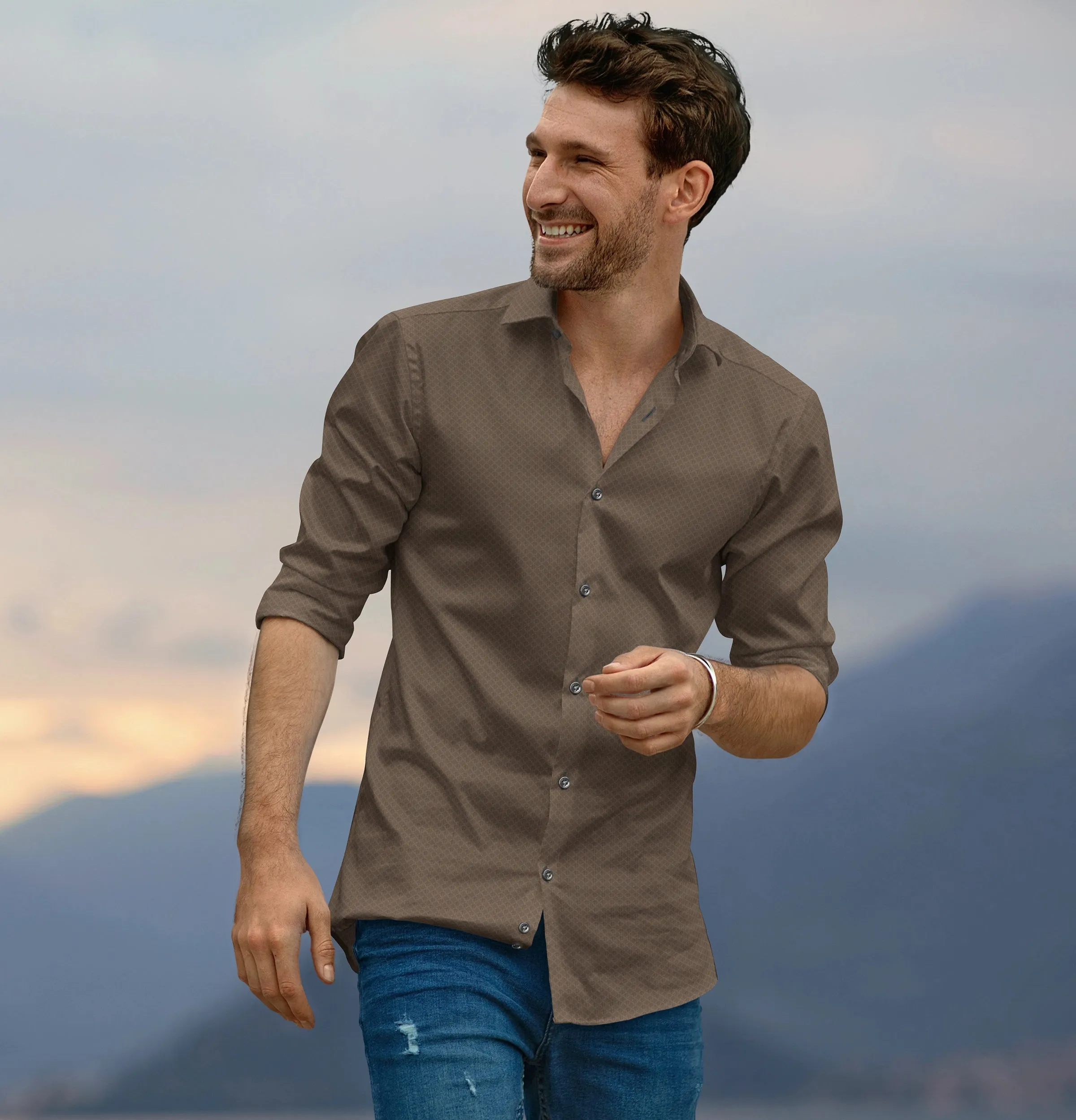 Pure Cotton - Long Sleeve - Brown Diagonal Print sold by Airthreads product image thumbnail 4