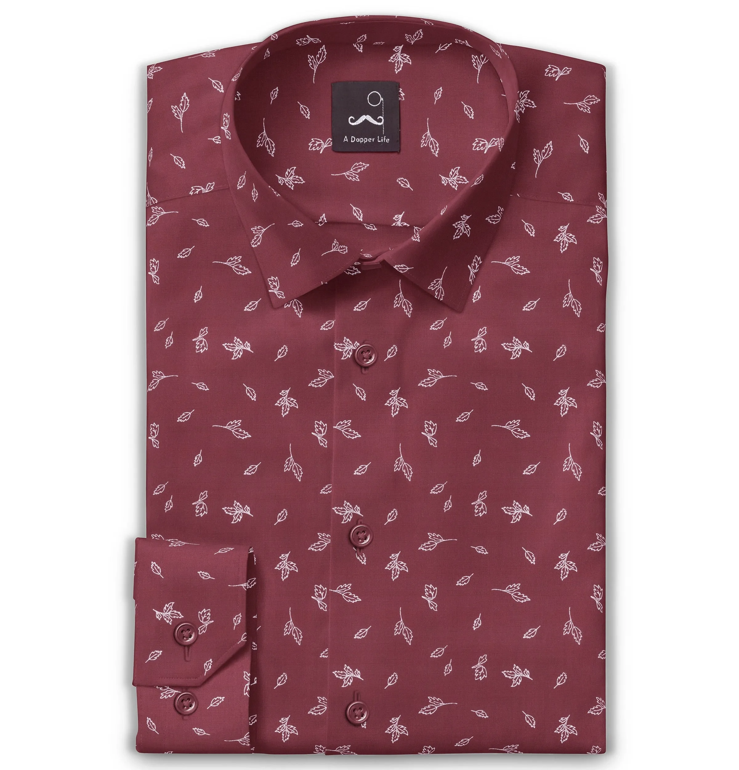 Pure Cotton - Long Sleeve - Maroon with Leaves sold by Airthreads