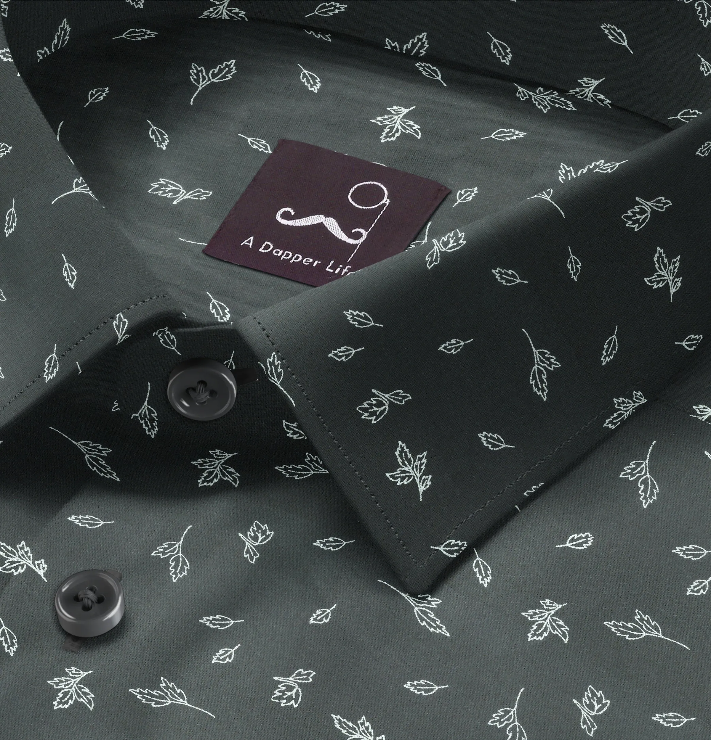 Pure Cotton - Long Sleeve - Dark Gray with Leaves sold by Airthreads product image thumbnail 2