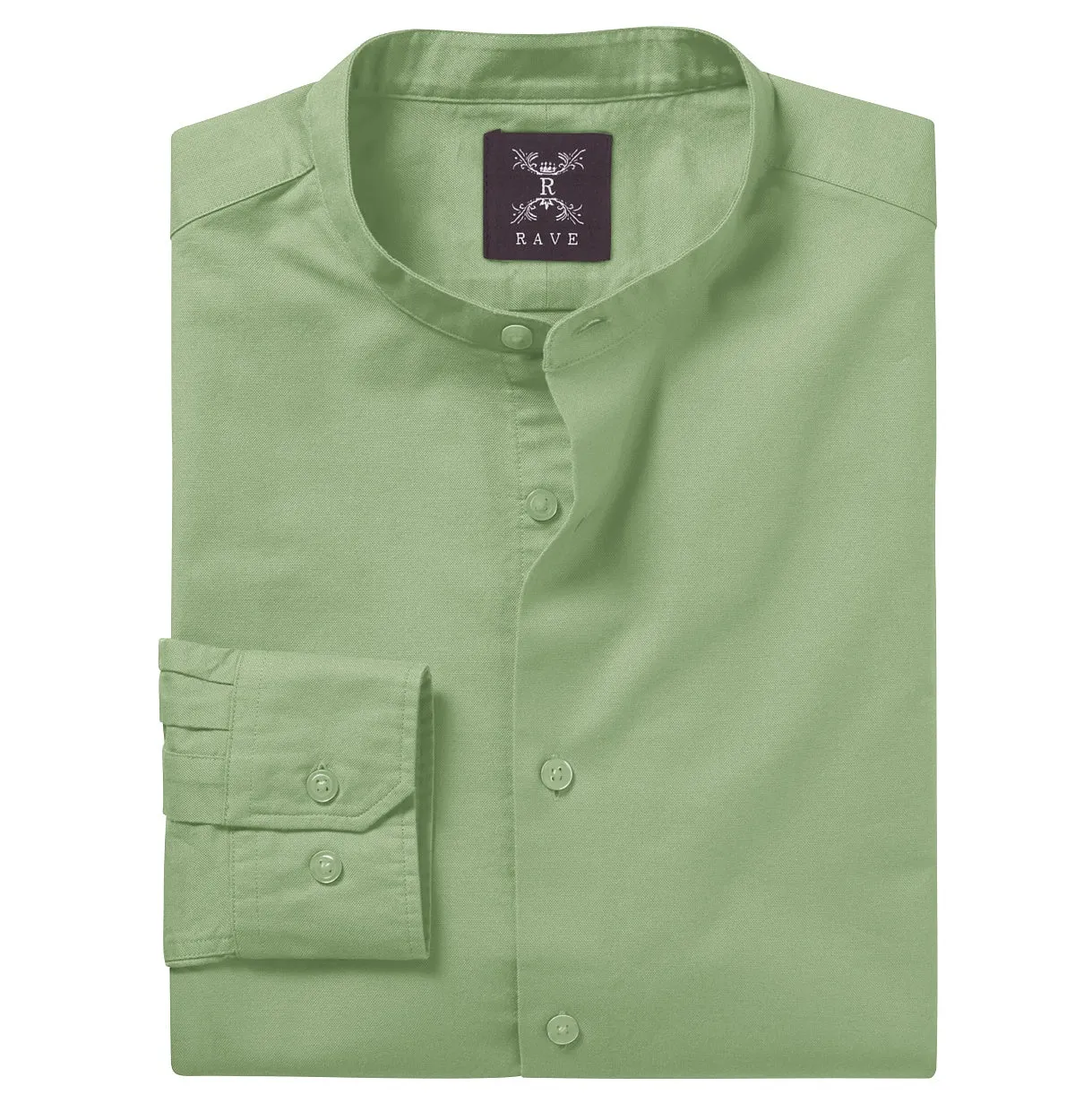 Wrinkle-resistant - Band Collar - Cotton-Lycra Shirt - Long Sleeve - Leaf Green sold by Airthreads