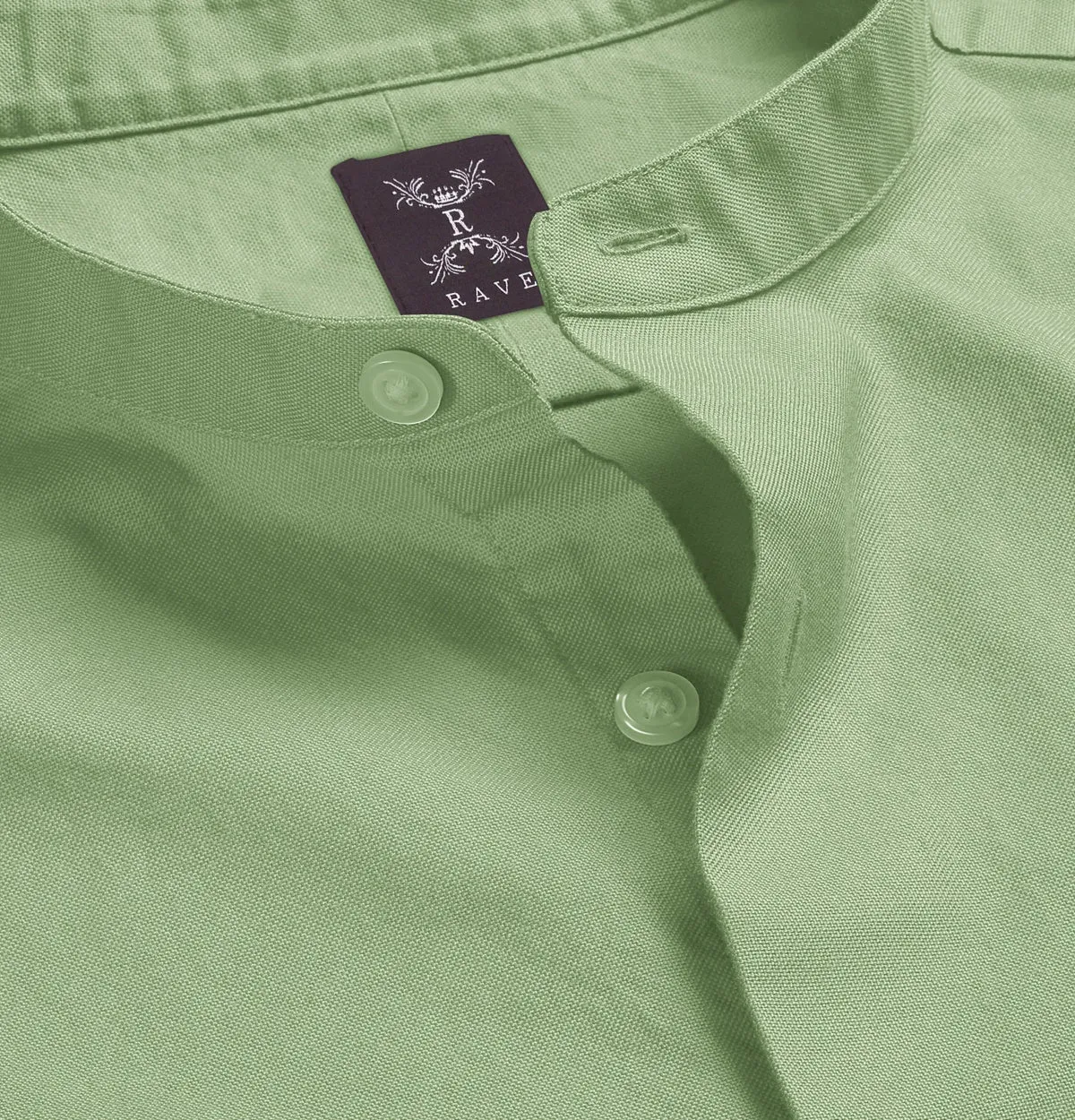 Wrinkle-resistant - Band Collar - Cotton-Lycra Shirt - Long Sleeve - Leaf Green sold by Airthreads product image thumbnail 2