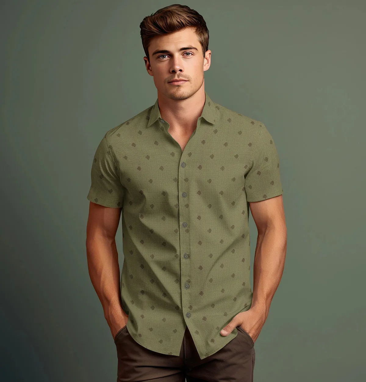 Pure Cotton - Short Sleeve - Olive Green Print sold by Airthreads product image thumbnail 3
