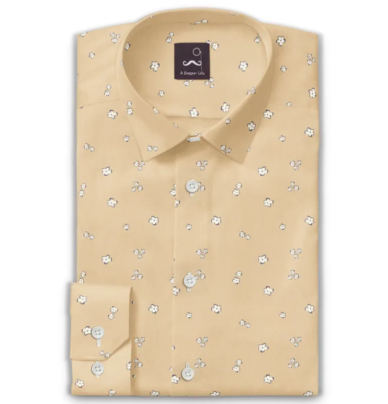 Pure Cotton - Long Sleeve - Beige with White Flowers sold by Airthreads