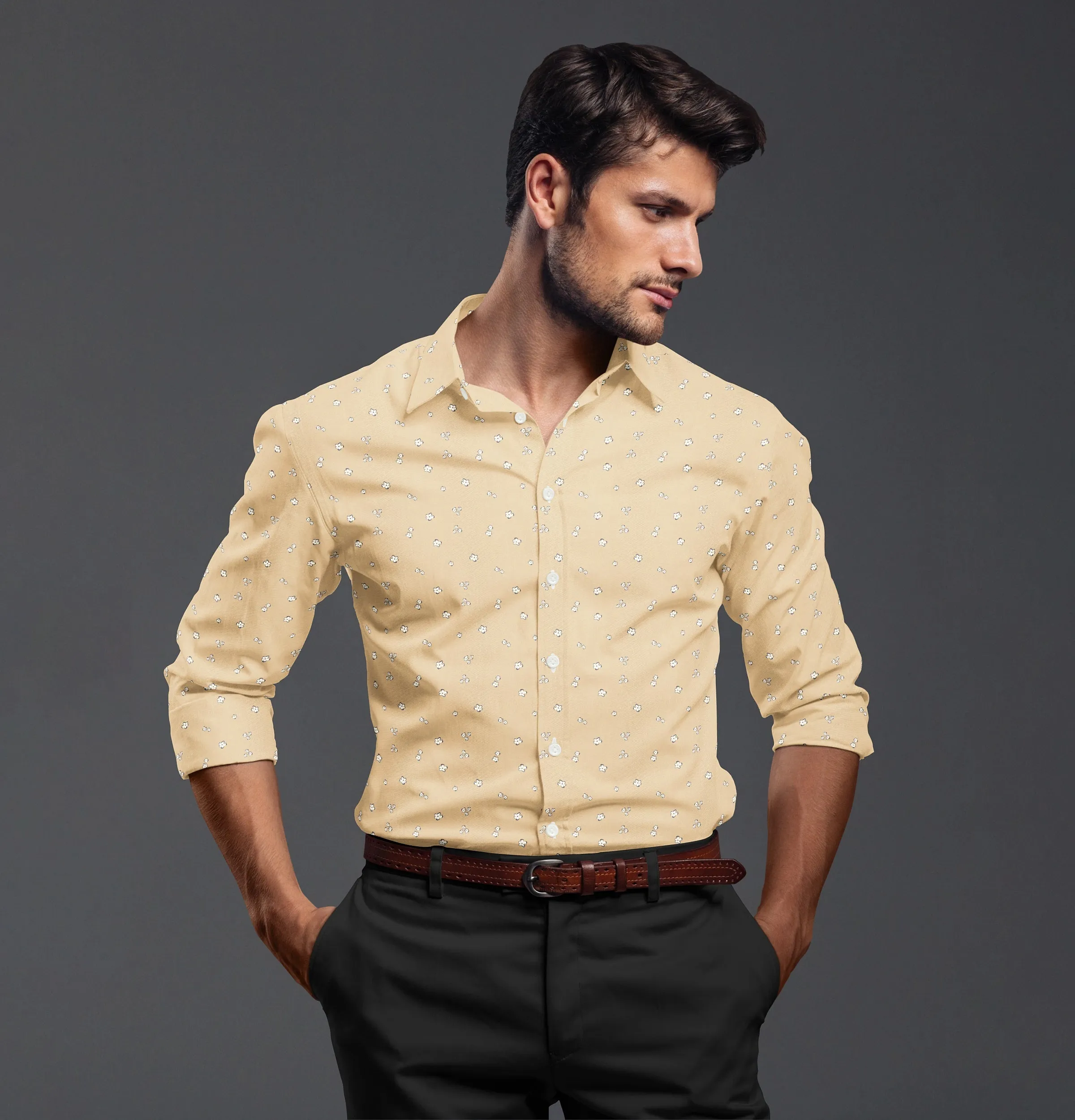 Pure Cotton - Long Sleeve - Beige with White Flowers sold by Airthreads product image thumbnail 3