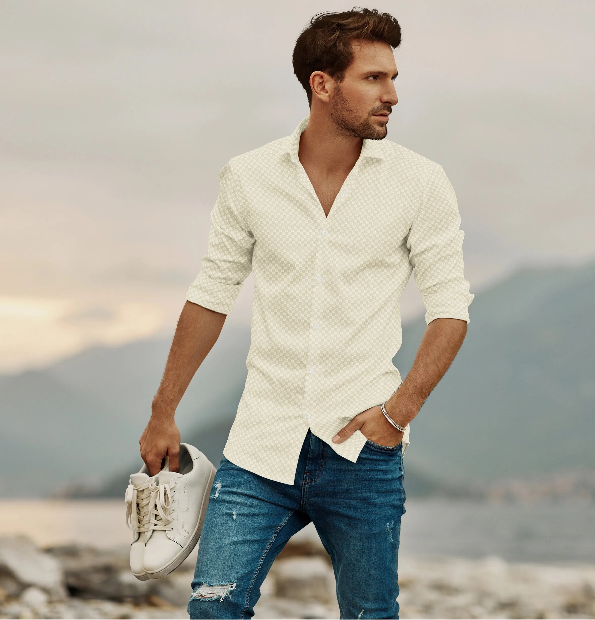 Pure Cotton - Long Sleeve - Light Khaki with Rosettes sold by Airthreads product image thumbnail 3