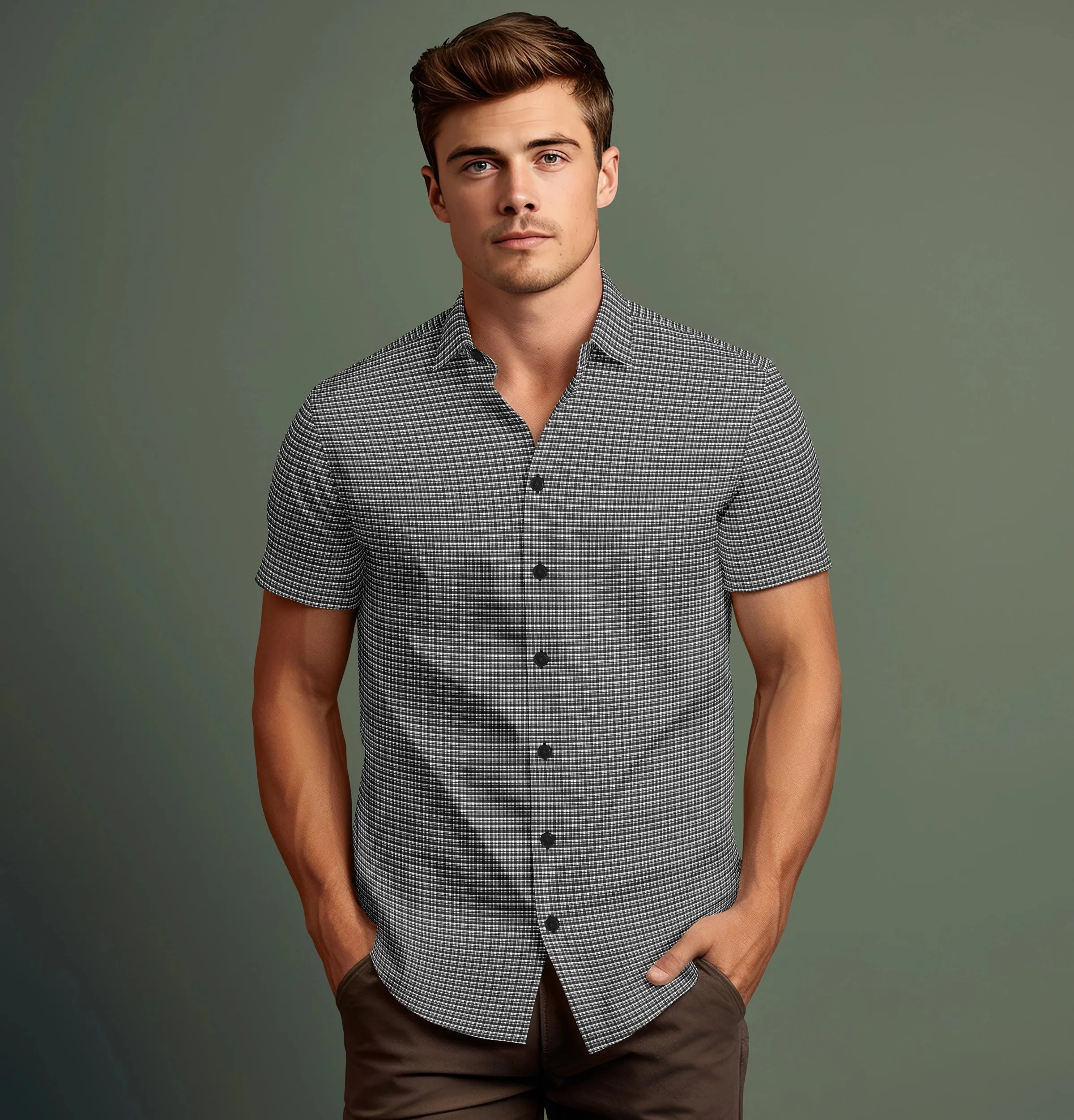 Pure Cotton - Short Sleeve - Black & White Checks Style 1 sold by Airthreads product image thumbnail 4