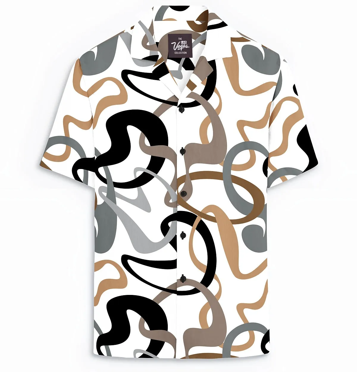 Wrinkle-Free - White with Brown Abstract - Camp Collar sold by Airthreads