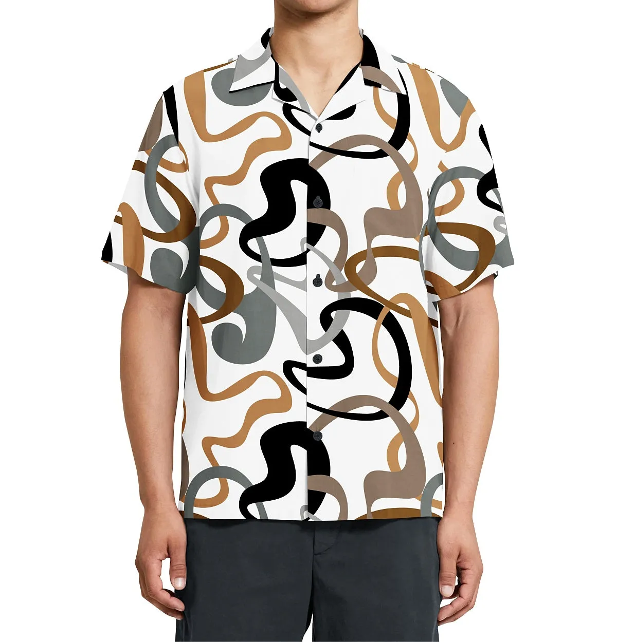 Wrinkle-Free - White with Brown Abstract - Camp Collar sold by Airthreads product image thumbnail 3