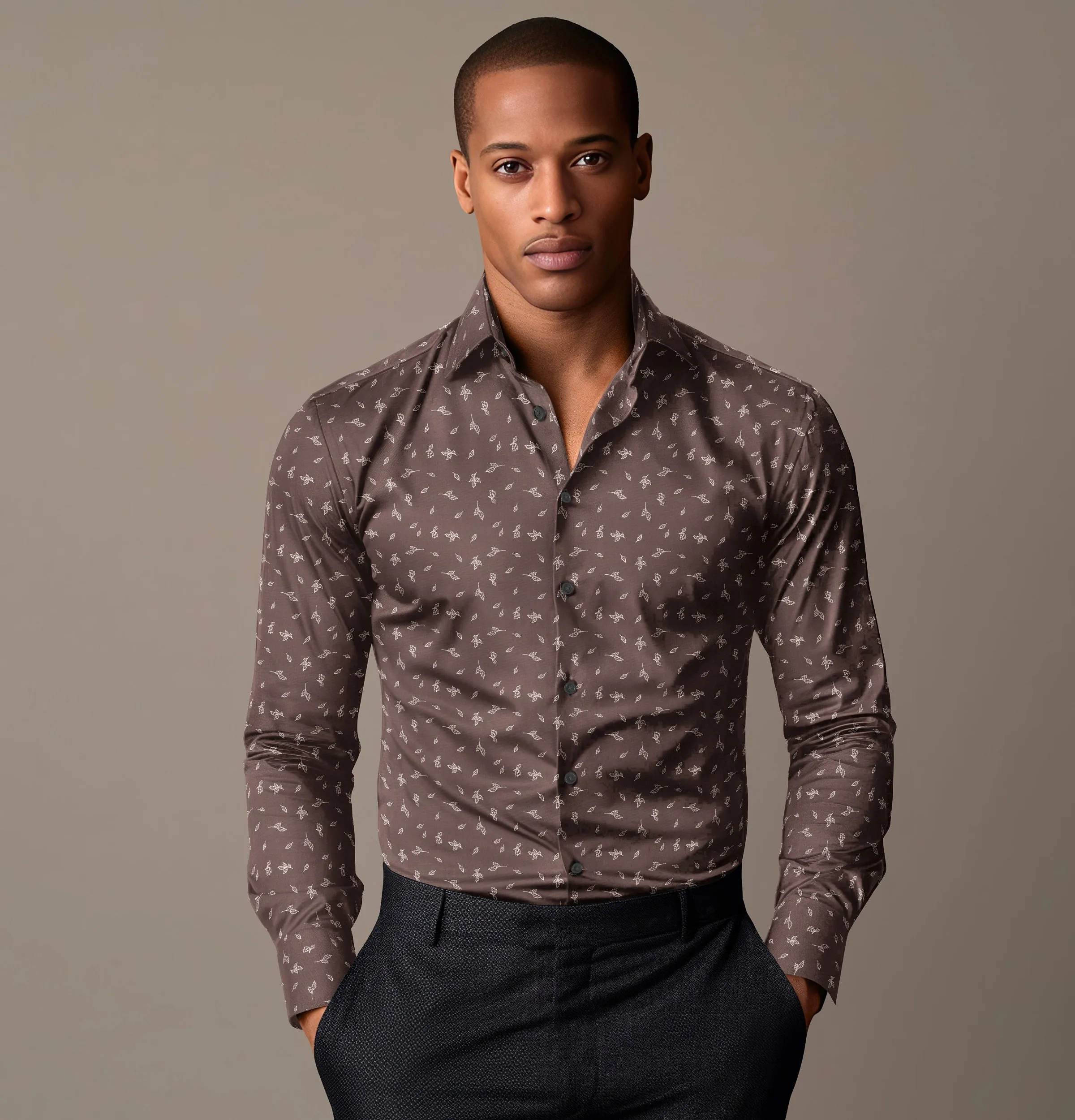 Pure Cotton - Long Sleeve - Brown with Leaves sold by Airthreads product image thumbnail 4