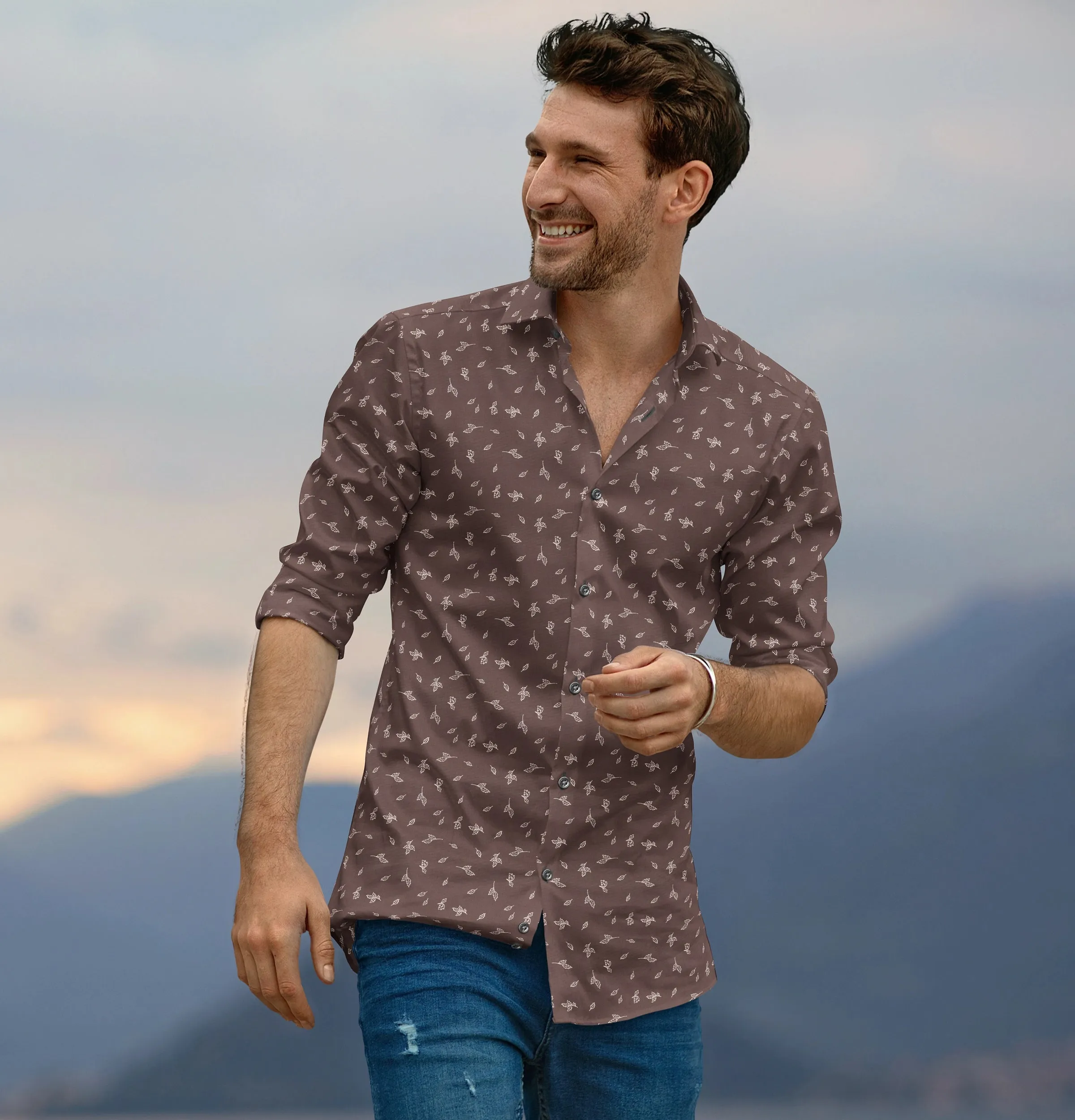 Pure Cotton - Long Sleeve - Brown with Leaves sold by Airthreads product image thumbnail 5