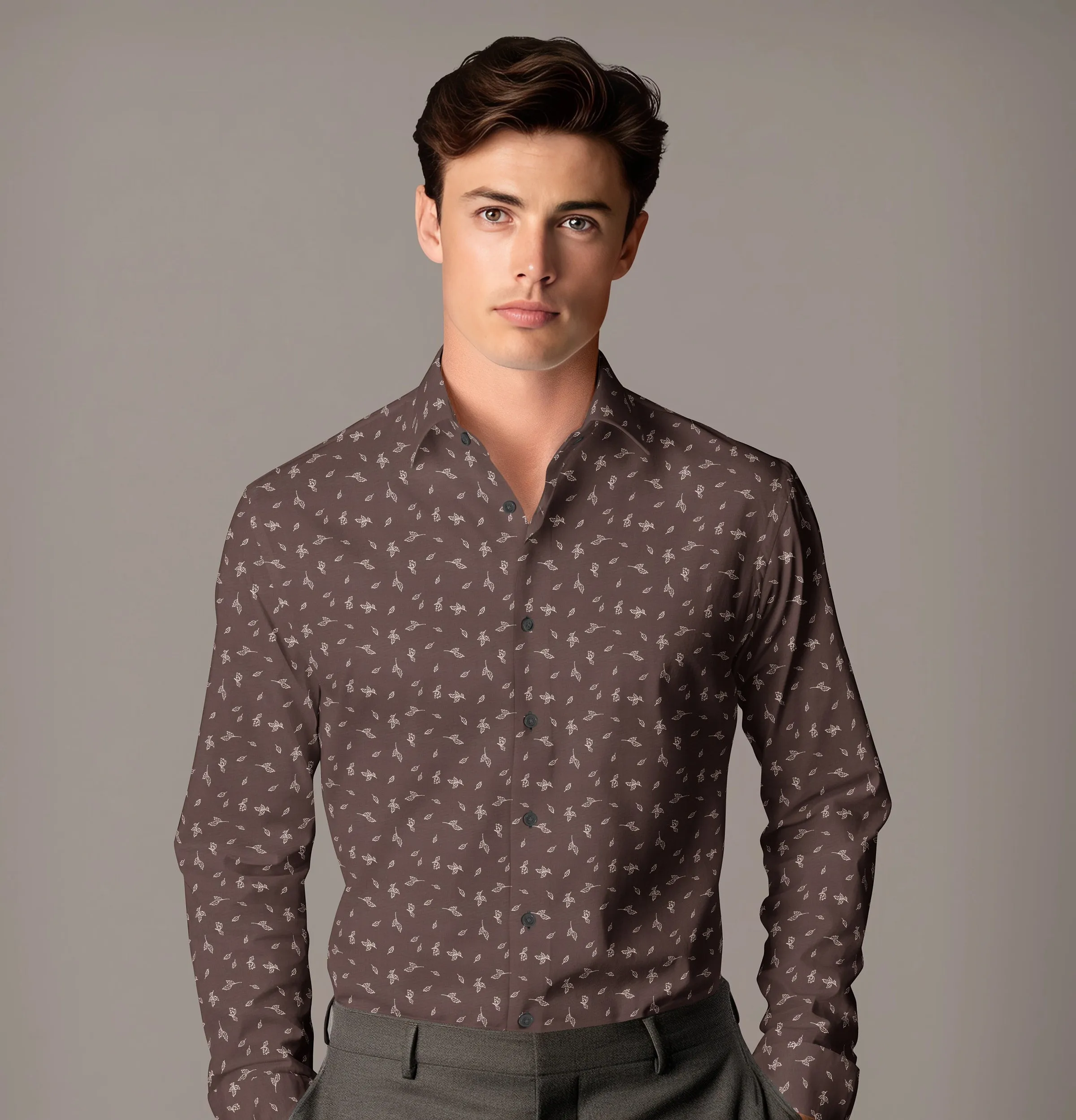 Pure Cotton - Long Sleeve - Brown with Leaves sold by Airthreads product image thumbnail 3