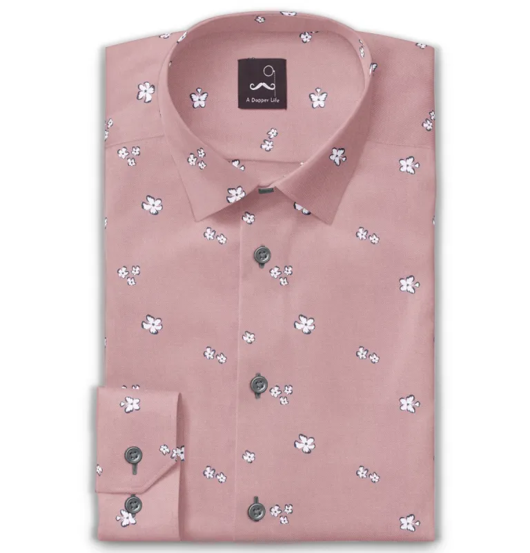 Pure Cotton - Long Sleeve - Dusty Rose with White Flowers sold by Airthreads