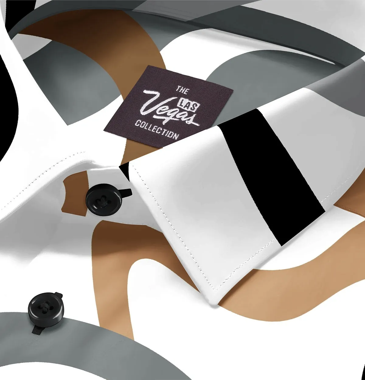 Wrinkle-Free - White with Brown Abstract - Short Sleeve sold by Airthreads product image thumbnail 2