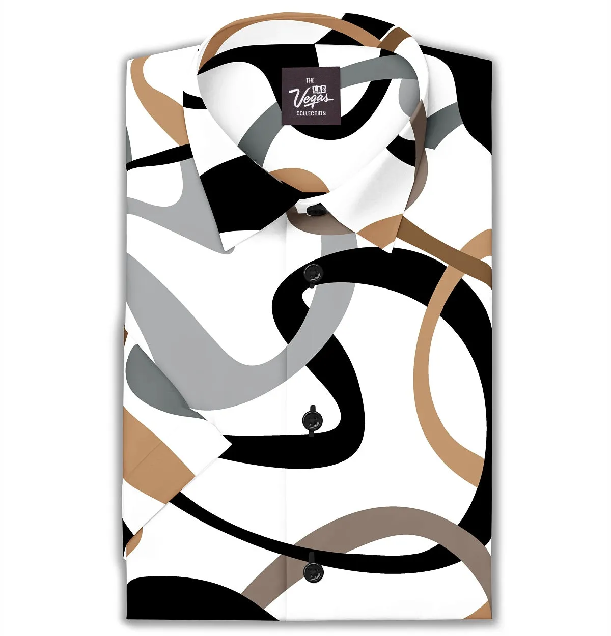 Wrinkle-Free - White with Brown Abstract - Short Sleeve sold by Airthreads