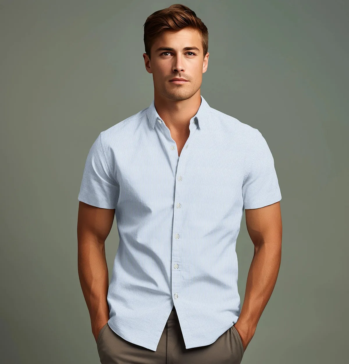 Pure Cotton - Short Sleeve - Blue Stripes sold by Airthreads product image thumbnail 4