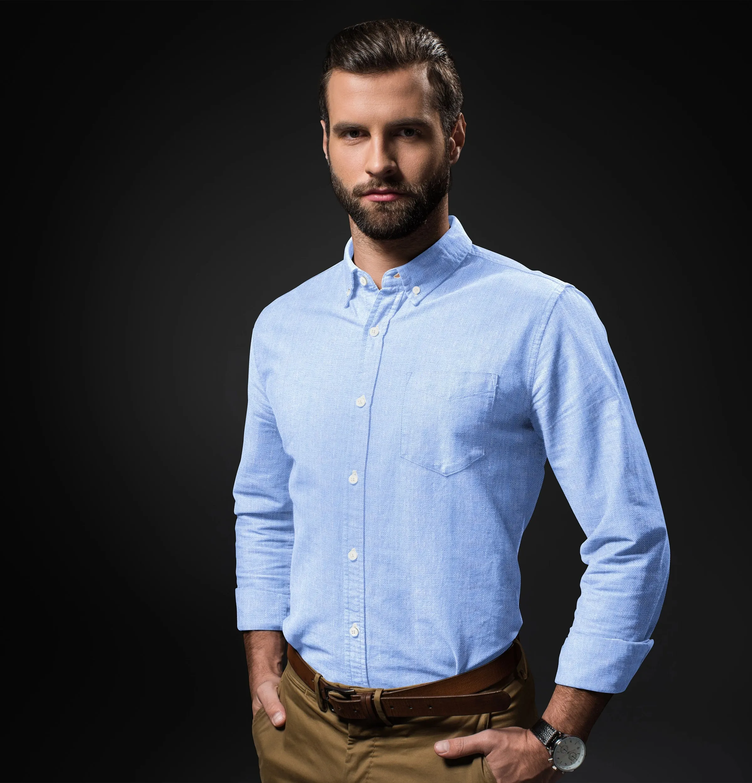 Pure Linen Button-Down - Long Sleeve - Sky Blue sold by Airthreads product image thumbnail 3