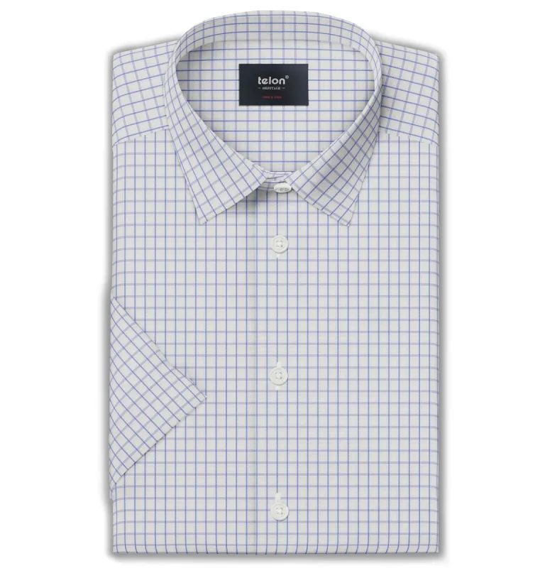 Luxury Pure Cotton - Short Sleeve - Azure Windowpane sold by Airthreads