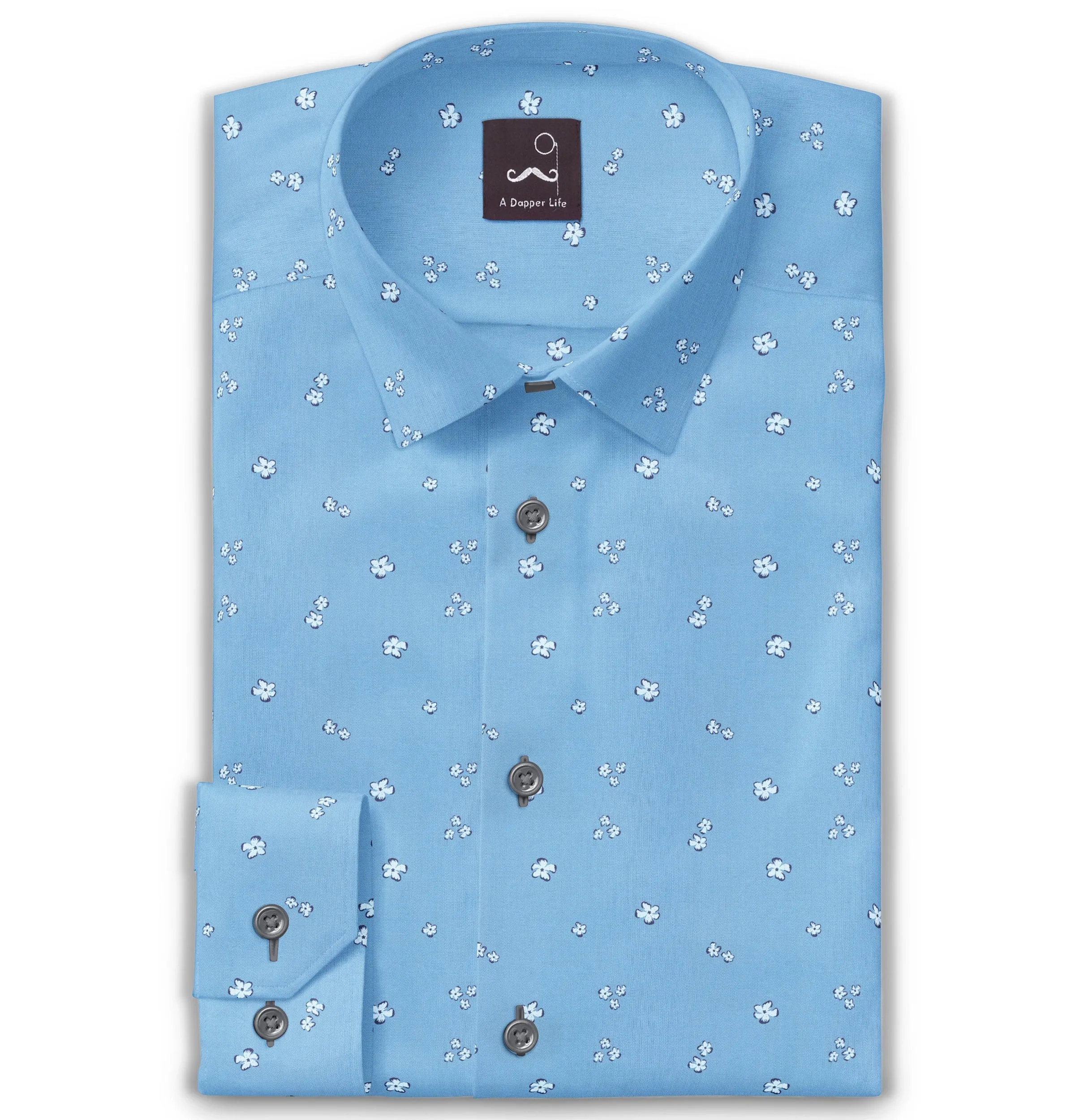 Pure Cotton - Long Sleeve - Blue with White Flowers sold by Airthreads