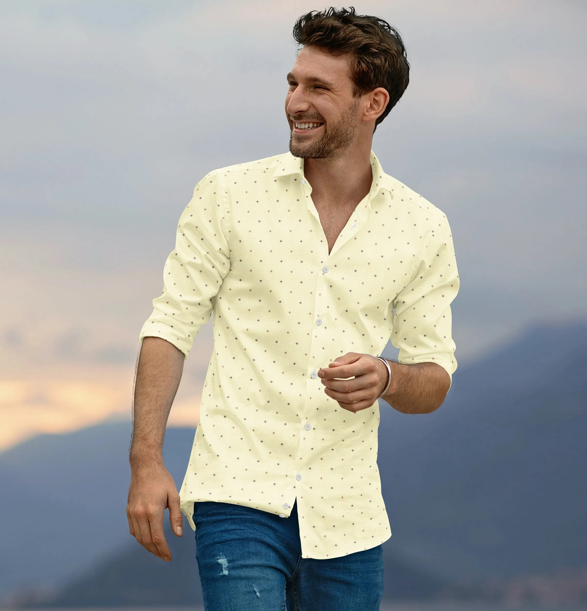 Pure Cotton - Long Sleeve - Yellow with Brown Stars sold by Airthreads product image thumbnail 3