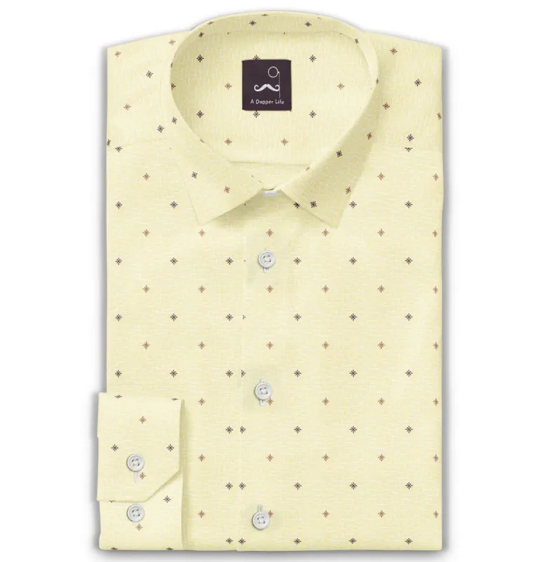 Pure Cotton - Long Sleeve - Yellow with Brown Stars sold by Airthreads