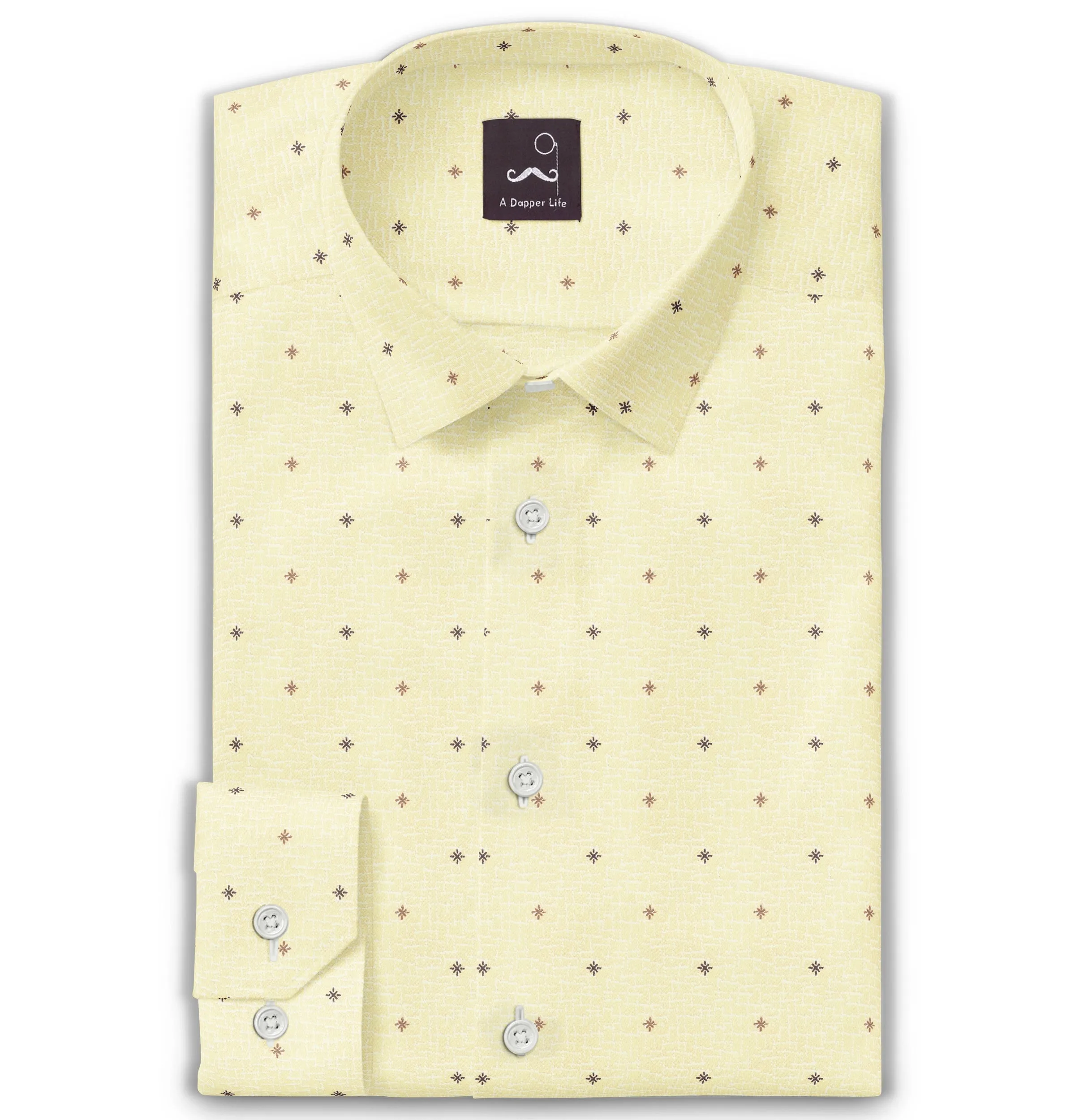 Pure Cotton - Long Sleeve - Yellow with Brown Stars sold by Airthreads