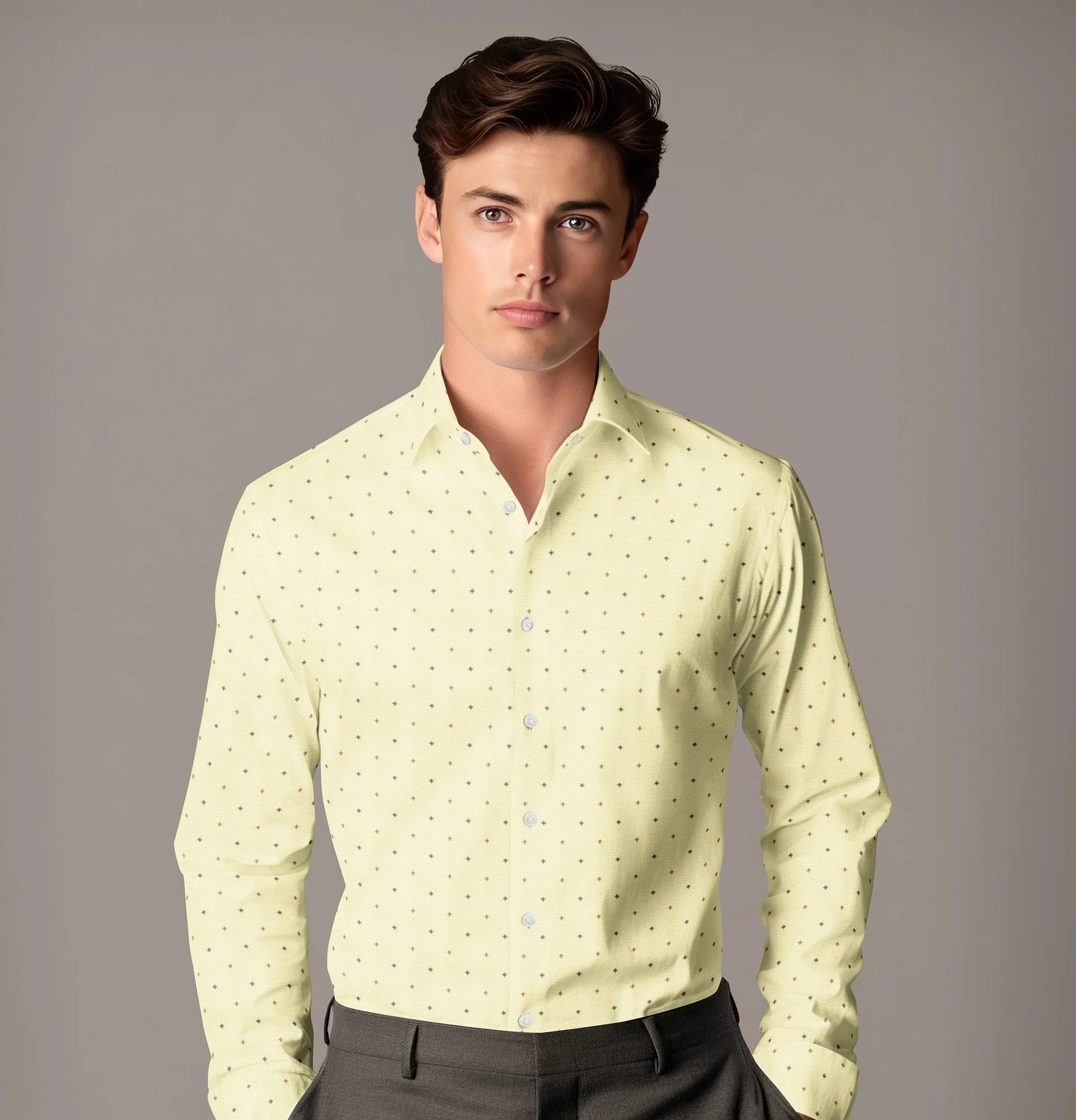 Pure Cotton - Long Sleeve - Yellow with Brown Stars sold by Airthreads product image thumbnail 4