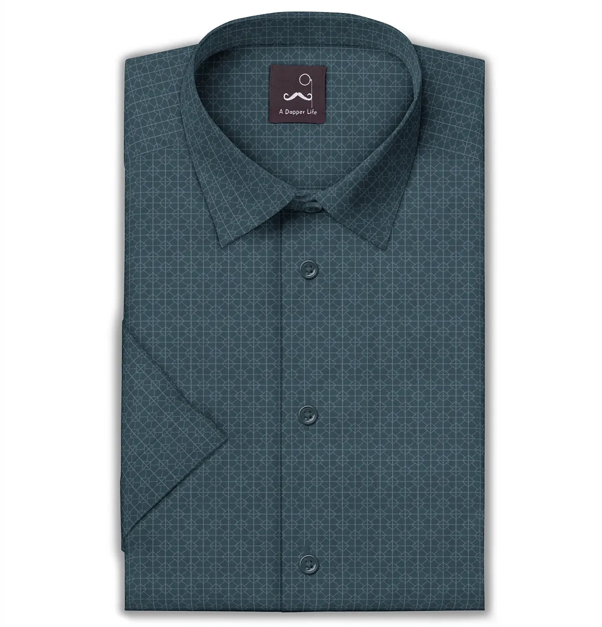 Pure Cotton - Short Sleeve- Teal Geometric Grid sold by Airthreads