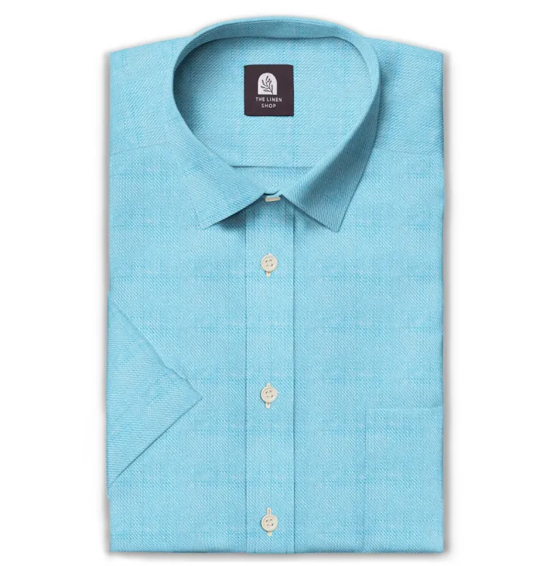 Short Sleeve Linen Shirt in Aqua sold by Airthreads