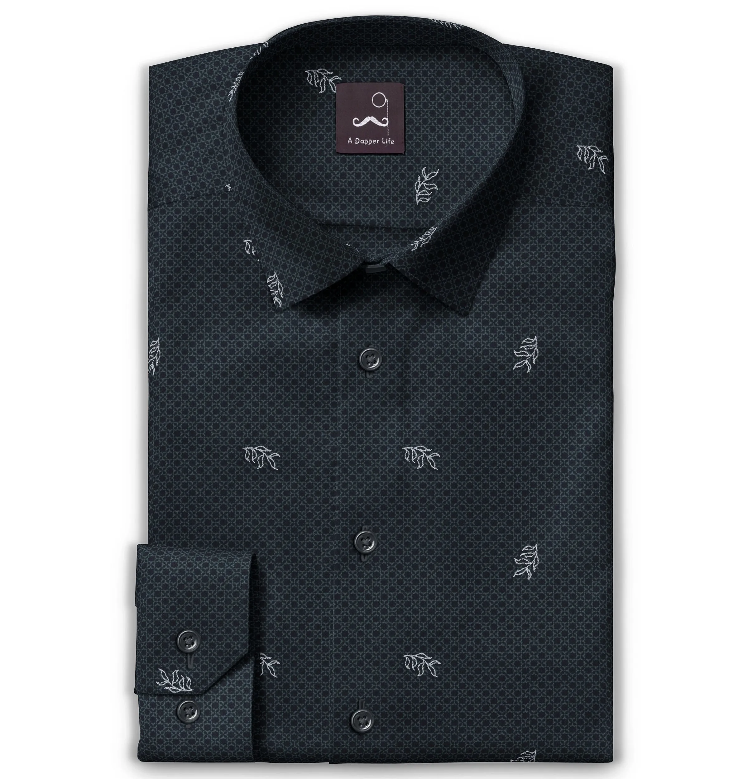 Pure Cotton - Long Sleeve - Navy with Leaves sold by Airthreads